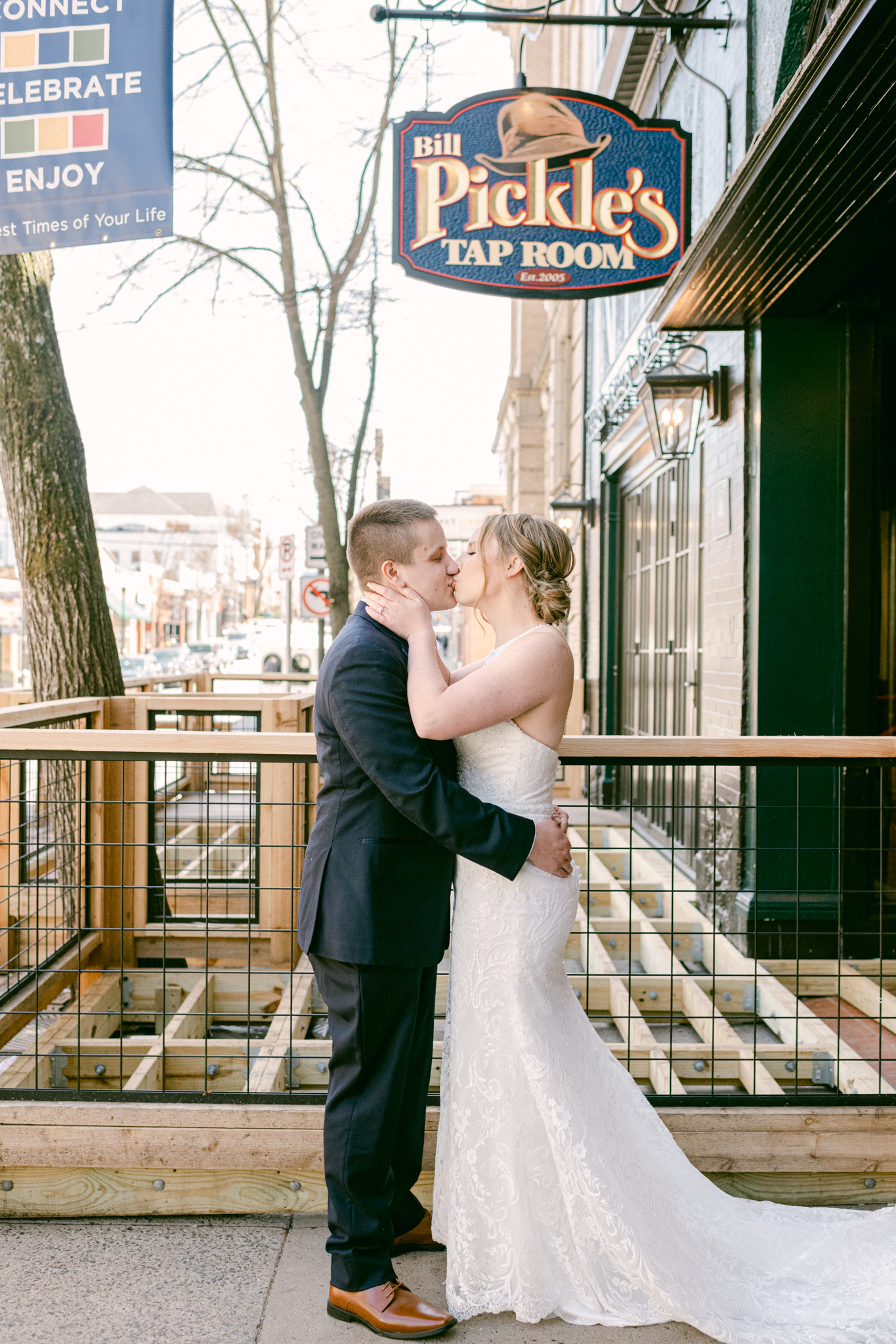 bride and groom in a bar